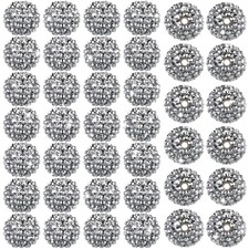 Loetere 40 Pcs 20 mm Rhinestone Beads Bulk Crystal Round Disco 20mm, Silver