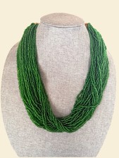 Vintage African Green Seed Beads Multi-Strand...