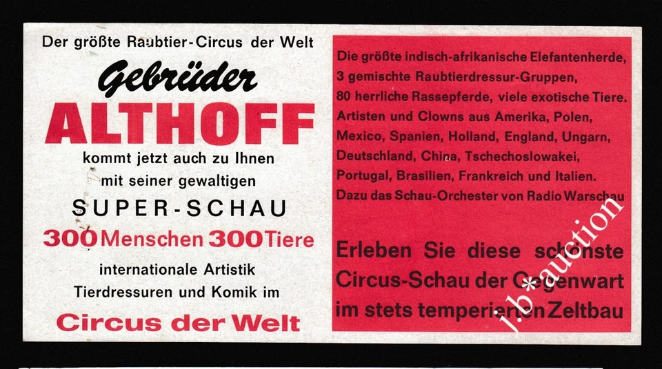 Zirkus GEBRÜDER ALTHOFF Sonderpreis-Ticket * Original 70s - Bild 2 von 2
