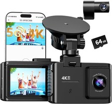 Dash Cam Front and Rear: 4K Dual Channel - 5GHz WiFi, Black