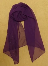 Vintage sheer purple rectangle scarf w/ gold stud trim, 14" x 42", synthetic