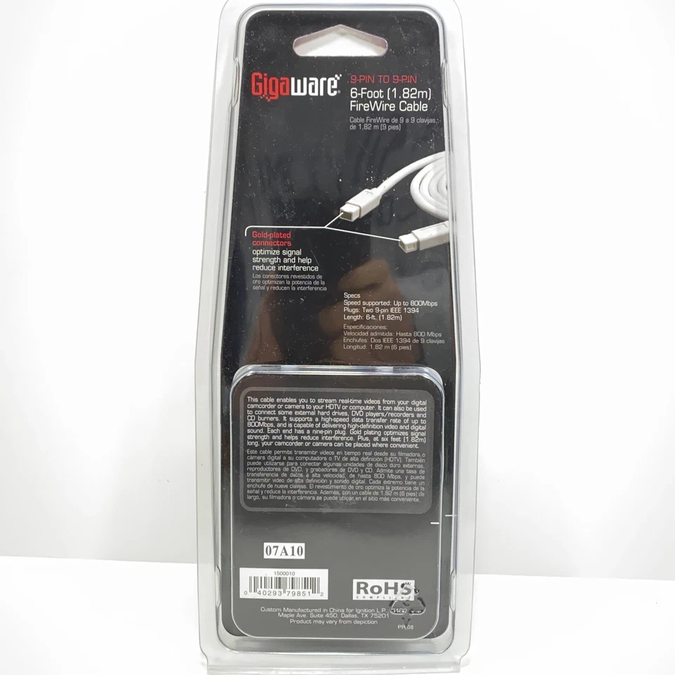 RadioShack GIGAWARE 6 FOOT FIREWIRE CABLE 9-PIN TO 9-PIN 1500010 - Image 3 of 4