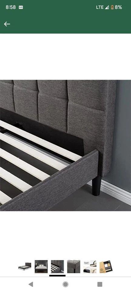 ZINUS Lottie Armação de Cama Plataforma Estofada, Cinza, Queen / Suporte de Ripas de Madeira / - Imagem 4 de 4