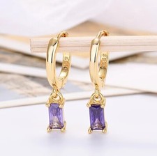Women's Purple CZ Stone Small Gold Huggie Hoop Earrings Dainty Jewelry Gift