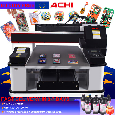 UV 6090 Printer 3Pcs XP600 Head DTG Flatbed Varnish/Rotary Vacuum Table EU Ship