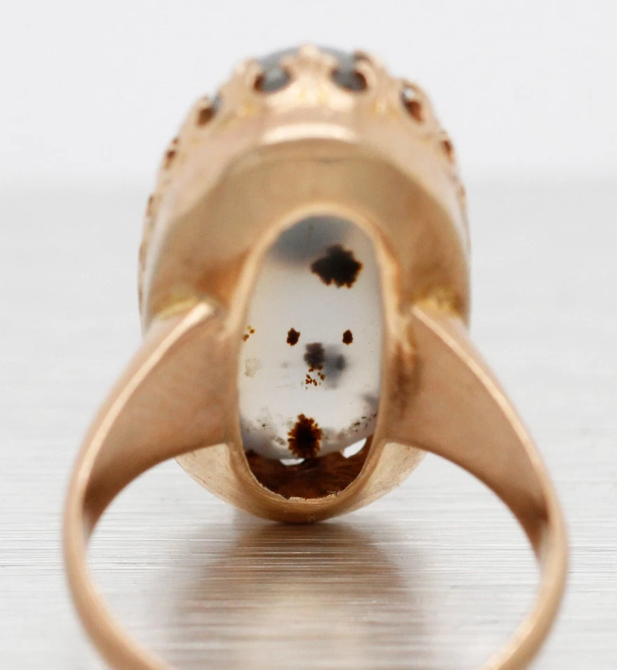 Antique Victorian Dendritic Chalcedony Cocktail Ring - 14k Yellow Gold - Imagem 4 de 4