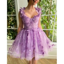 Lowime 3D Butterfly Appliques Midi Dress Homecoming Dress Corset Evening Dress