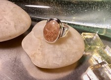 Genuine 925 Sterling Silver Large Sunstone Gemstone Adjustable Ring Size 9