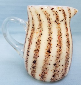 Confetti-Cased-Art-Glass-Pitcher-Vase-Container-Hand-Blown-Applied-Handle-Cream