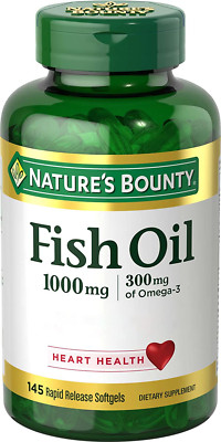 Nature's Bounty Fish Oil 1000mg Coated Softgels, Omega-3 300mg, Heart Health