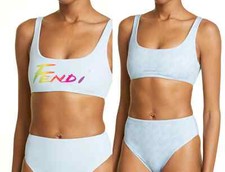 Costume da bagno due pezzi reversibile logo spazzola FENDI FX8963AGOV blu cielo prezzo al pubblico consigliato $490