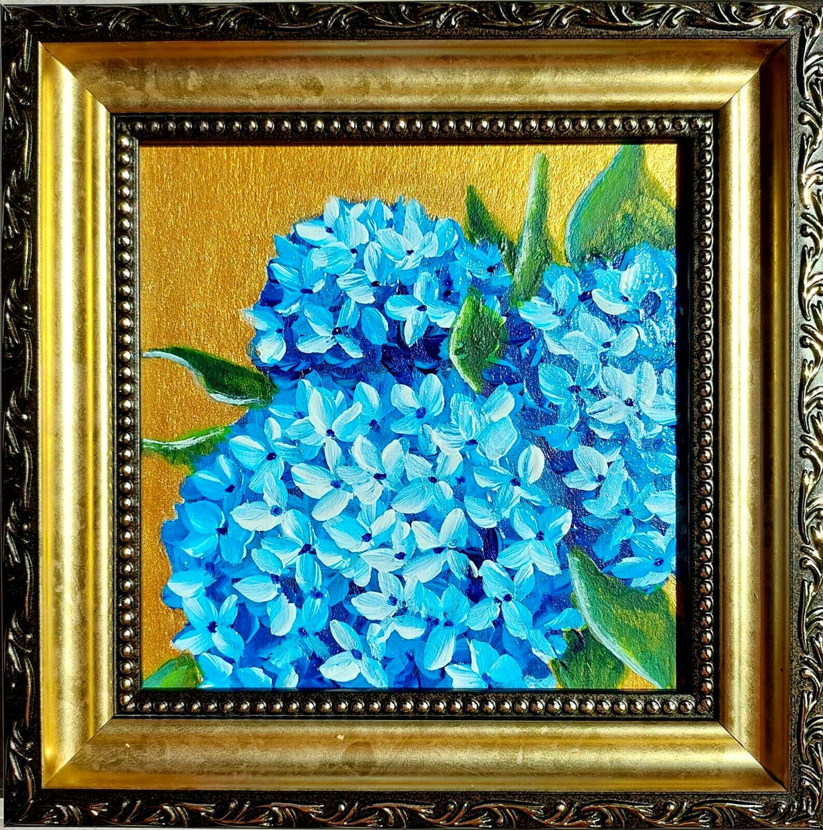 Hydrangea Small Painting Blue Flowers Original Art Floral Bouquet