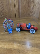 2 Vintage Tin Toys Schylling Ferris Wheel And China MS447 Red Race Car