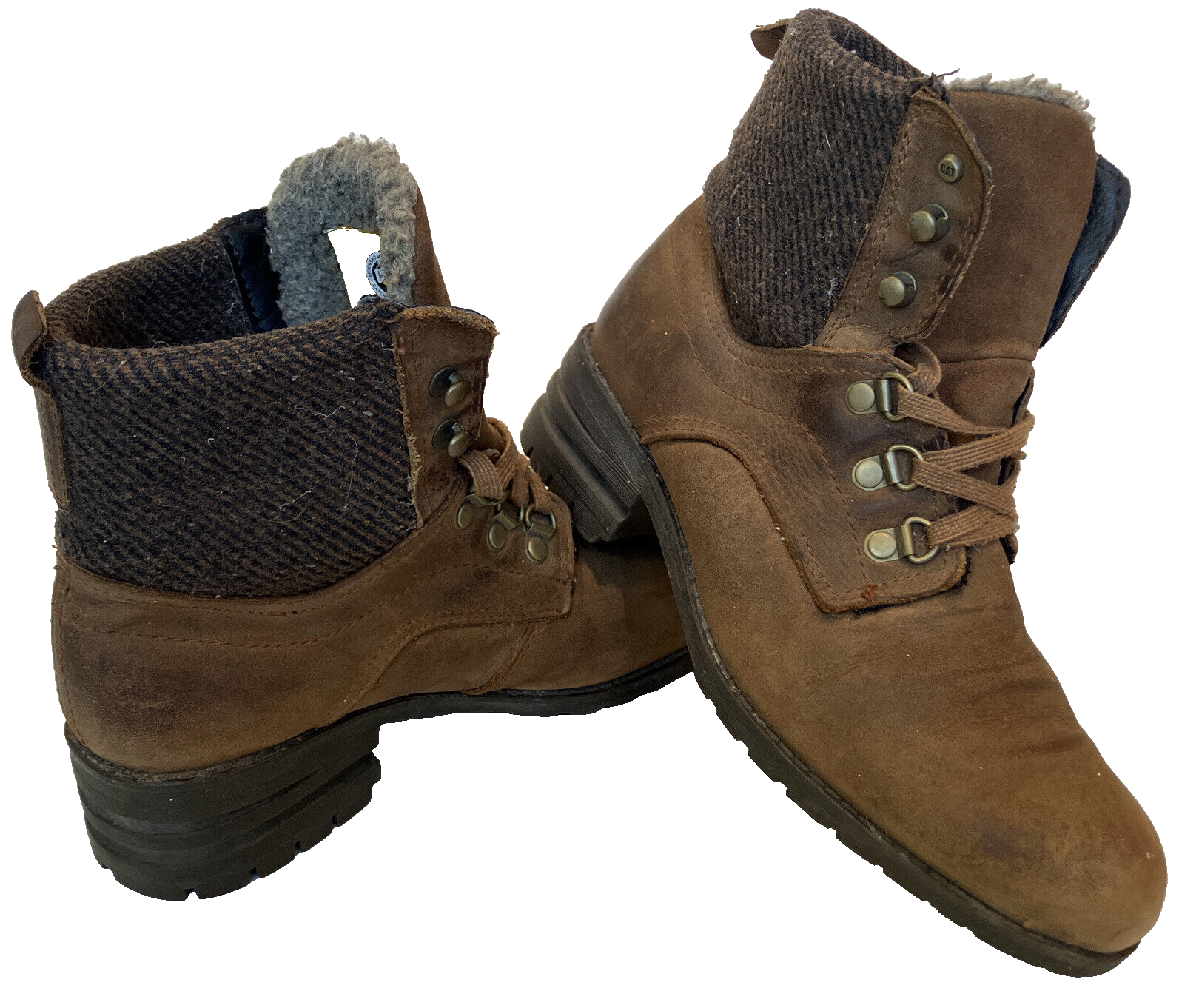 Y2K 90s Style Women's Caterpillar Boots Brown Leather Chunky Lace Up CAT 8.5
