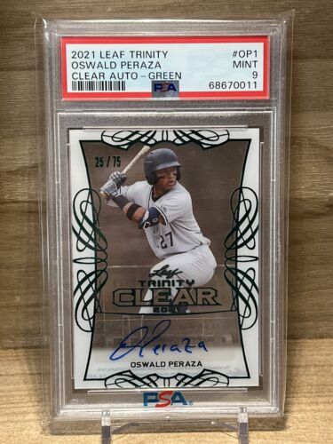 2021 Leaf Trinity Clear Oswald Peraza Green /75 RC Auto PSA 9 MINT - Picture 1 of 2