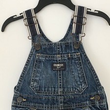 OshKosh B'gosh Unisex Shortall Shorts Bib Overalls Denim Blue Jean 18M Toddler