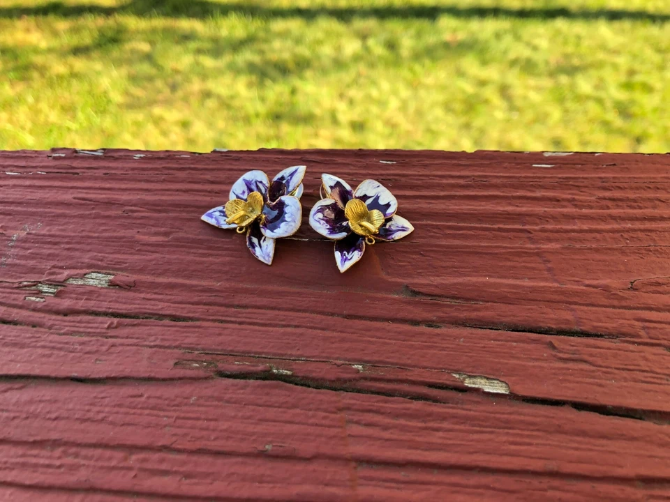 14-каратные позолоченные серьги-гвоздики с фиолетовым цветком для женщин — шикарный подарок для ювелирных изделий - Изображение 3 из 4