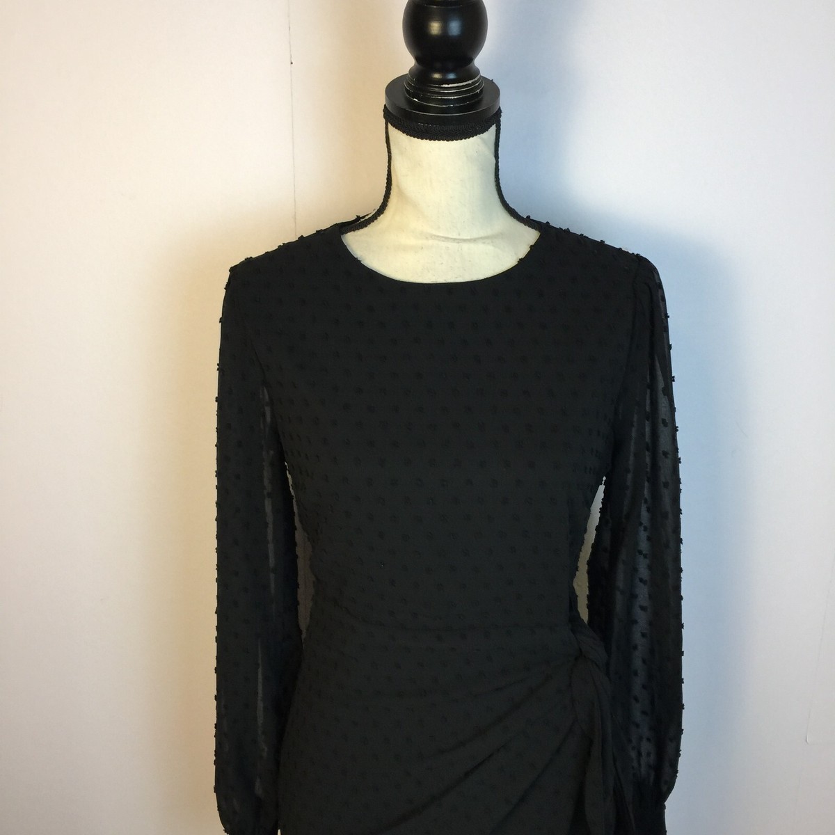 much love black swiss dot long sleeve tie-front mini dress Lulus Mini Dress Size S Womans Much Love Black Swiss Dot Long Sleeve  Tie-Front