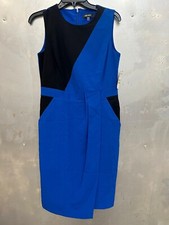 Nine West Dress Womens 4 Blue/Black Colorblock Sleeveless Cocktail Sheath