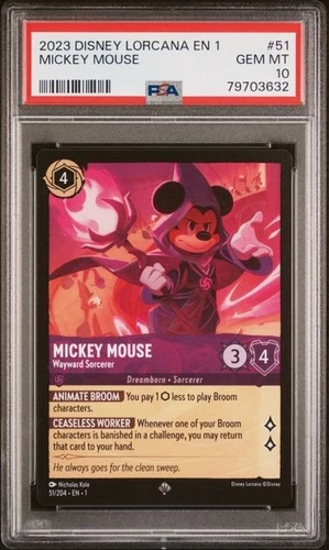 Disney Lorcana Mickey Mouse Wayward Sorcerer 51 Non Foil Super Rare PSA 10 Gem