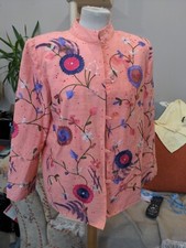 Indigo Moon Peach Applique Colourful Edge To Edge Embroidery Jacket Size S