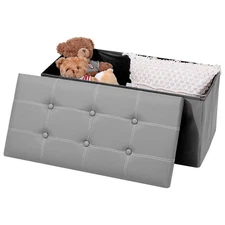 Folding Storage Ottoman Bench 30" Faux Leather Footrest for Bedroom Entryway