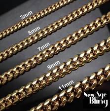 Stainless Steel Cuban Curb Chain 14k Gold Plated Unisex Necklace 3/4/5/7/9/11mm