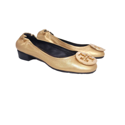 Tory Burch Gold Leather Benton 25mm Ballet Pumps size