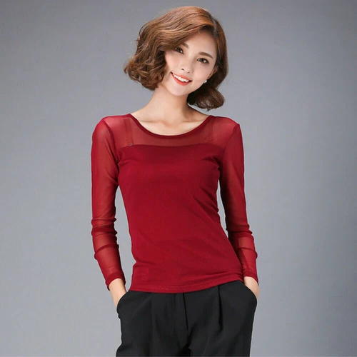 Womens Mesh Sheer Full Sleeve T-shirt See Through Top Shirt Blouse Stretch SPW - Bild 11 von 27