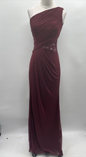 CELEBRATE DB STUDIO one-shoulder mesh dress with lace inset IN wine size 2
