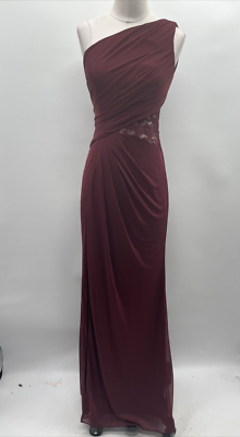 CELEBRATE DB STUDIO one-shoulder mesh dress with lace inset IN wine size 2  | eBay