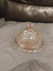 EAP Pink Depression Glass Covered Butter Dish w/Cover Diamonds & Ribbed~EC!~ DC2