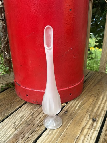 Vintage Viking Glass Satin Frosted White Clear Six Petal Swung Vase Under 12”