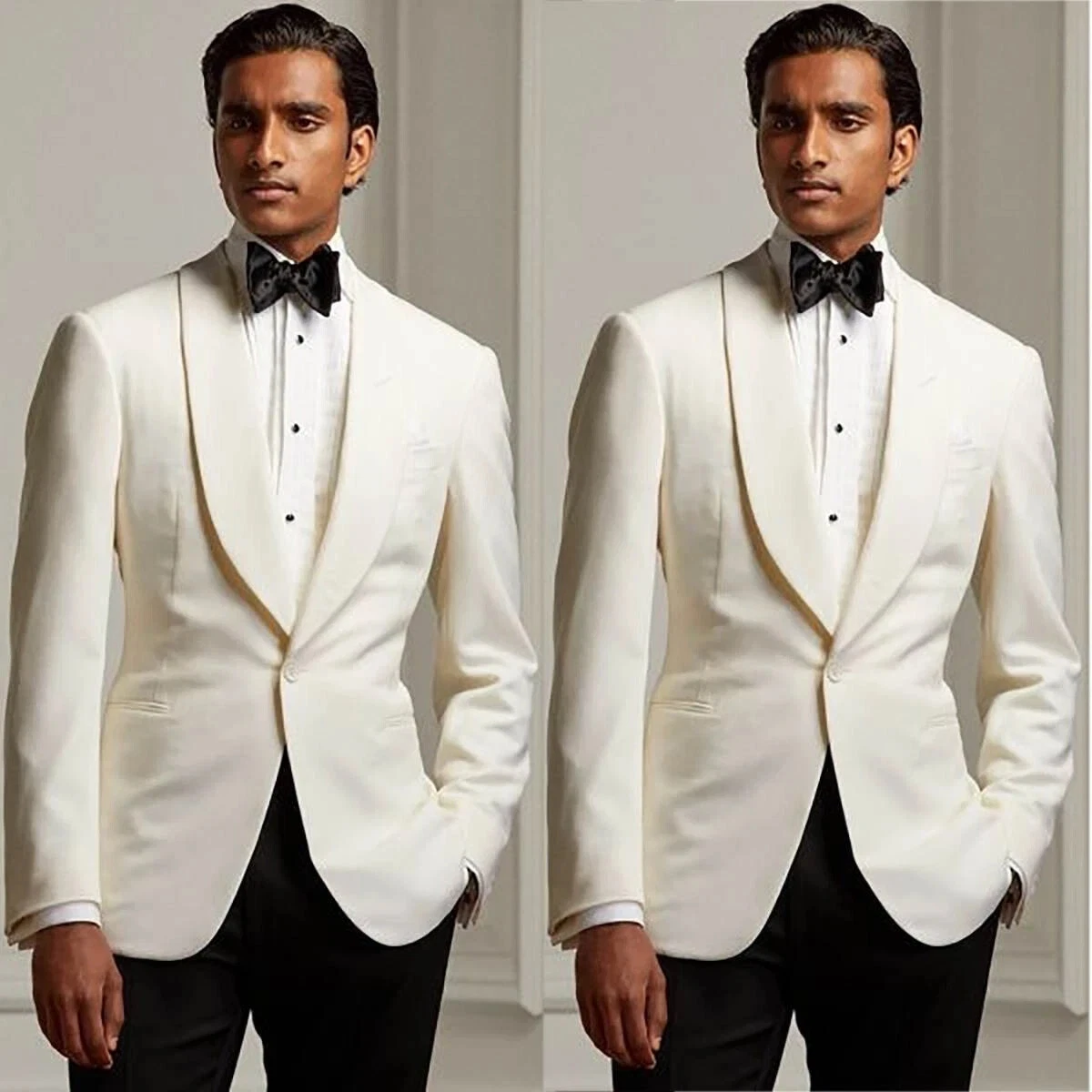 Cream Men's Suits Shawl Lapel Formal Wedding Groom Tuxedo Party Prom Blazer Pant