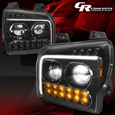 PAIR BLACK FULL LED CHASING TURN SIGNAL HEADLIGHTS FOR 2019-2024 KENWORTH W990