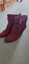 George Burgundy Suede Ankle Bootie UK 8 Pointed Toe Block Mid Heel Zip Buckle