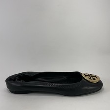 Tory Burch Minnie Travel Ballet Flat Black Leather Slip On Womens Size 8 Logo