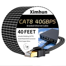 40 FT Cat 8 Ethernet Cable 40Gbps 2000Mhz High Speed Braided LAN RJ45 Cord