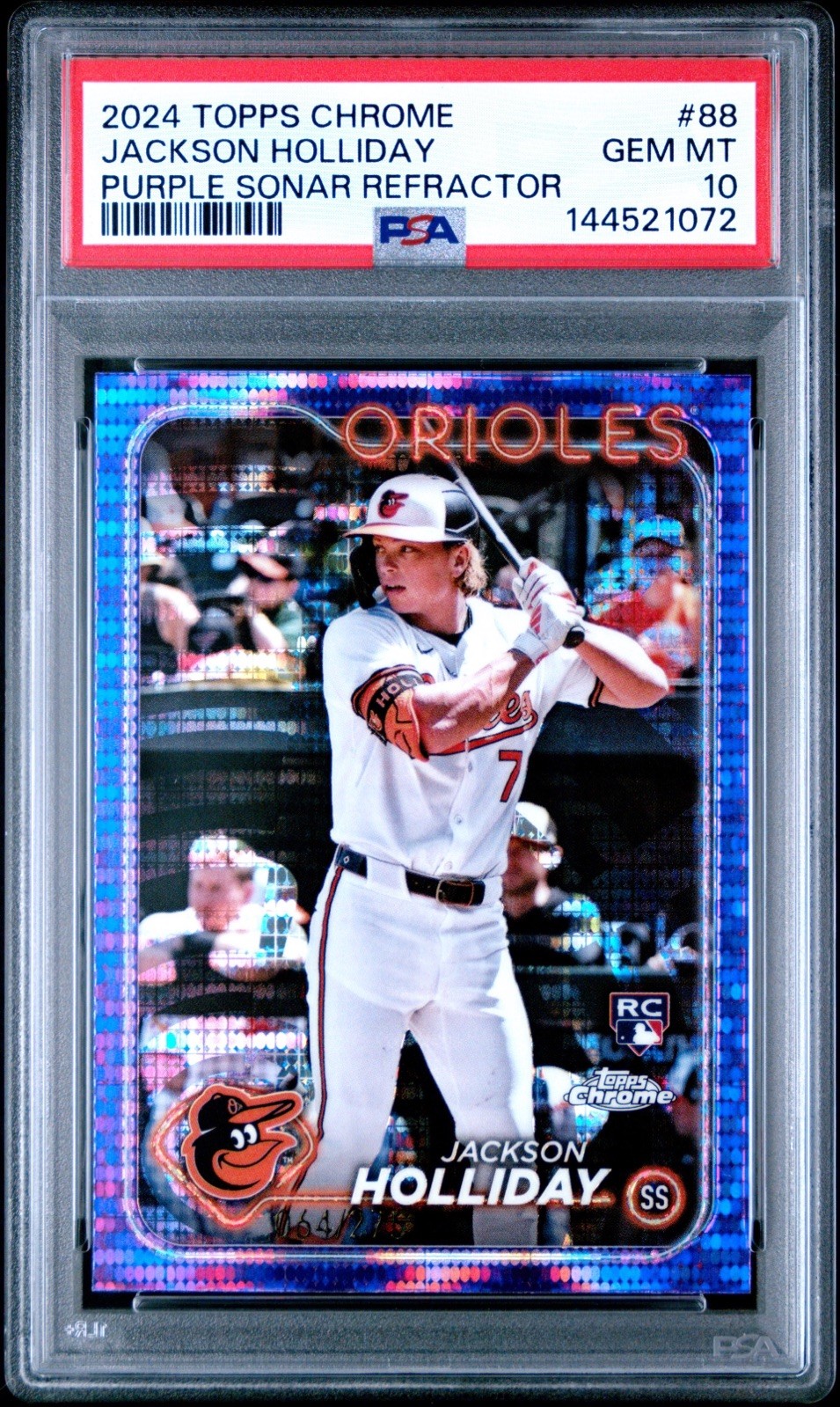 2024 Topps Chrome Jackson Holliday Purple Sonar Refractor #88 (RC) /275 PSA 10