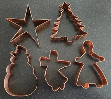 5 Large Copper Christmas Cookie Cutters, Made In USA