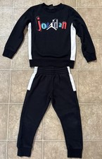 Kids Nike Air Jordan Pullover Fleece Sweatshirt Sweatpants Black/White Size 5