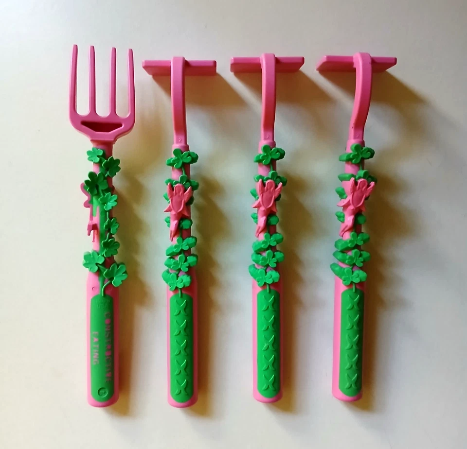 Lote de 4 cubiertos constructivos de hadas de jardín para comer tenedor y empujador para niños pequeños/niños Foto 3 de 4