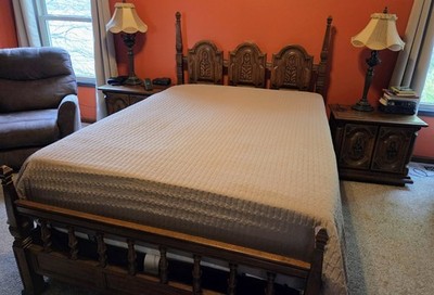 Vintage 1970s Bedroom Set - Bedframe, Dresser, Mirrors, Armoire & Nightstands