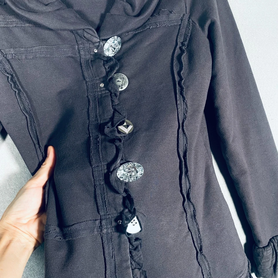 Chaqueta Blazer Buda Neón Para Mujer XS Mezcla Algodón Taupe Estrás Botones Foto 4 de 4