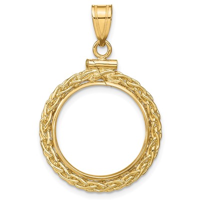 14K Gelbgold 3mm Weizen Kette Schraubverschluss 17,8mm Münze Einfassung Anhänger