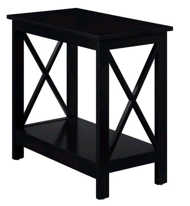 Side End Table With Shelf In Black Wood Finish