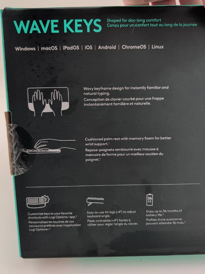 Logitech Wave Keys Wireless Ergonomic Keyboard with Cushioned Palm Rest Graphite - Image 3 of 4