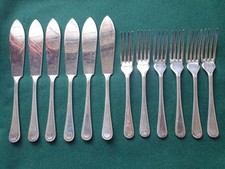 Vintage SHEFFIELD Bead Fish Knives & Forks (6 Pairs) Silver Plated Cutlery
