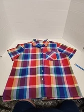 Diana Hampton Size 14 Plaid Button Front Shirt Short Sleeves 1 Pocket Cotton...