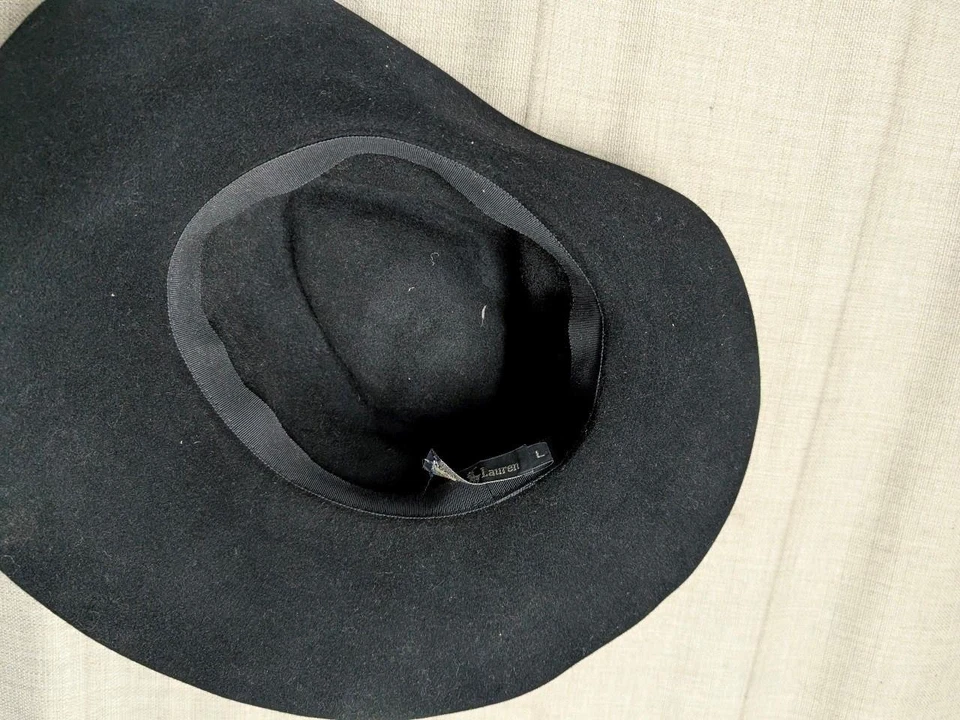 Chapéu de pele preta vintage dos anos 1980 RALPH LAUREN? lã? ABA LARGA patricia underwood L - Imagem 3 de 4